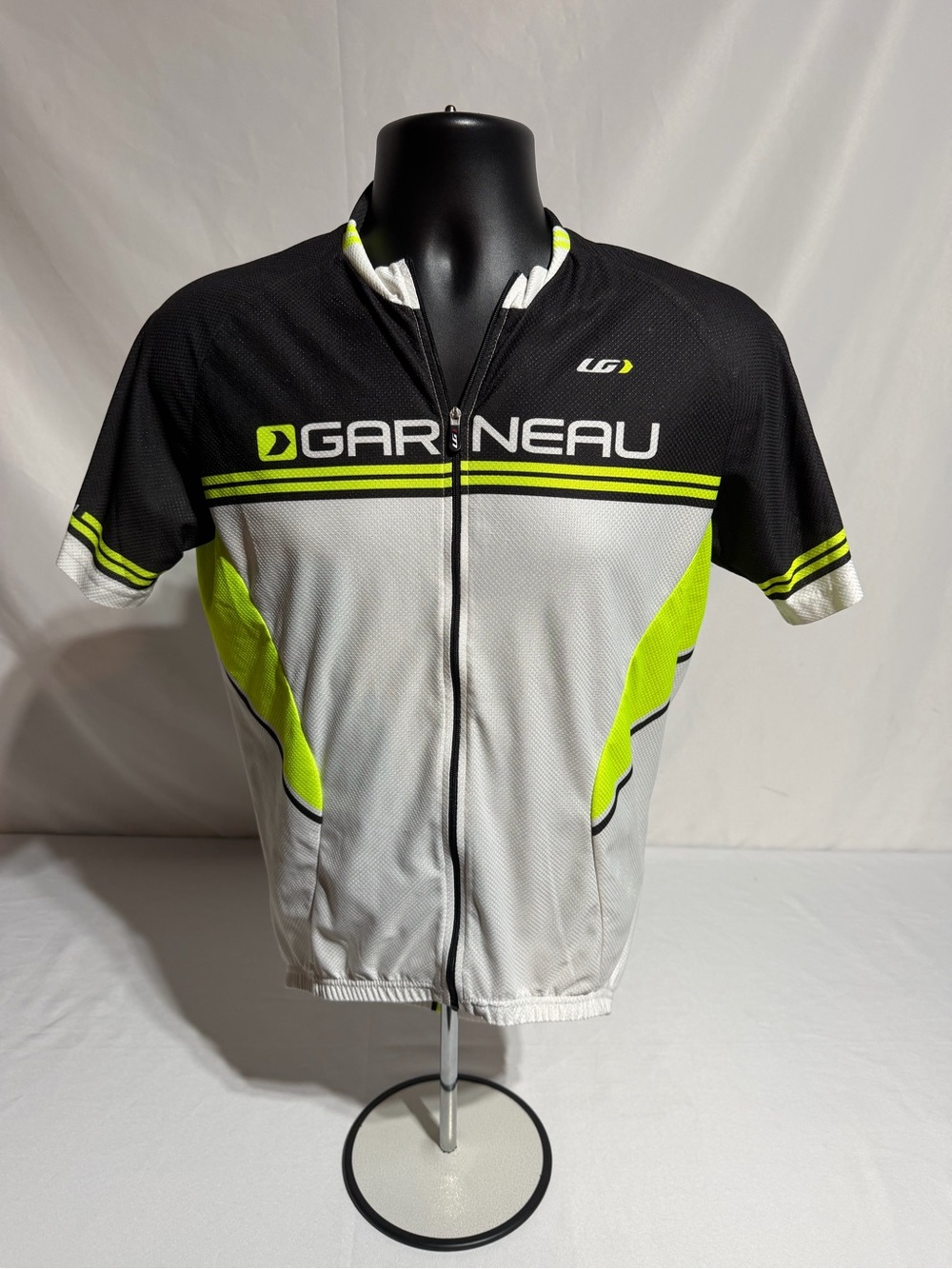 Louis Garneau Equipe Cycling Jersey Men’s M Black White Neon Yellow Full Zip
